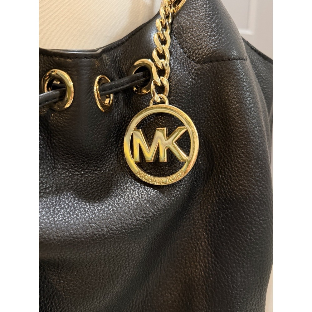 Michael Kors Camden Shoulder Bag Tote Tassel Grommet Black Leather Hobo - Picture 2 of 11